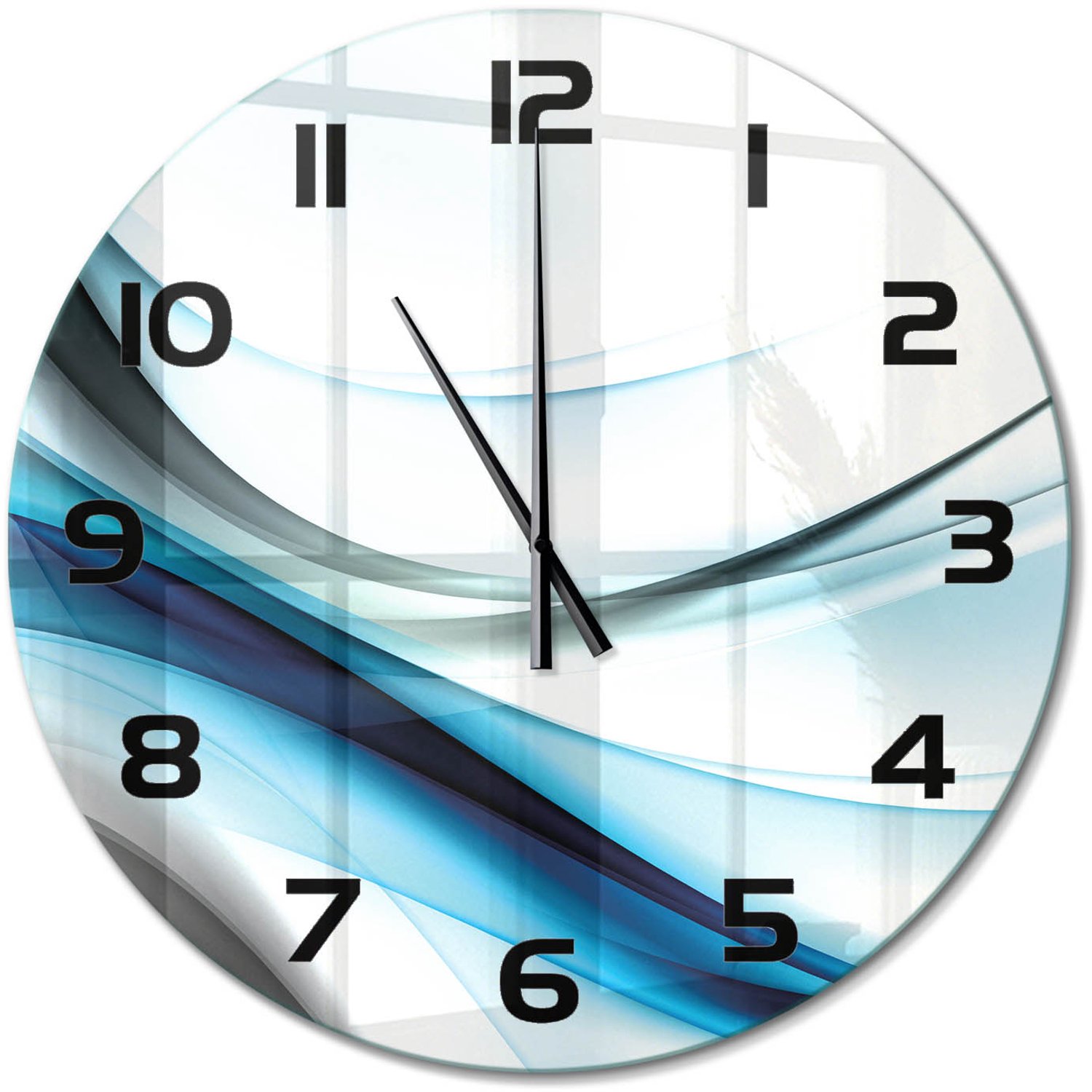 TULUP Wandklok - Golfabstractie Glazen Wandklok Design - fi60 cm - Blauw Klok Glas Met Opdruk - Zwarte handen - Ronde Klok - Wandklok Glas Met Motief - Decoratieve Glazen Klok