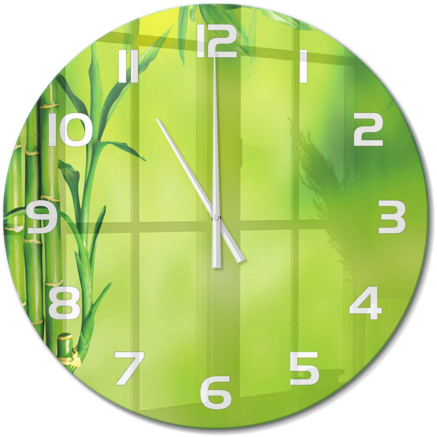 TULUP Wandklok - Bamboe Glazen Wandklok Design - fi60 cm - Groente Klok Glas Met Opdruk - Witte handen - Ronde Klok - Wandklok Glas Met Motief - Decoratieve Glazen Klok