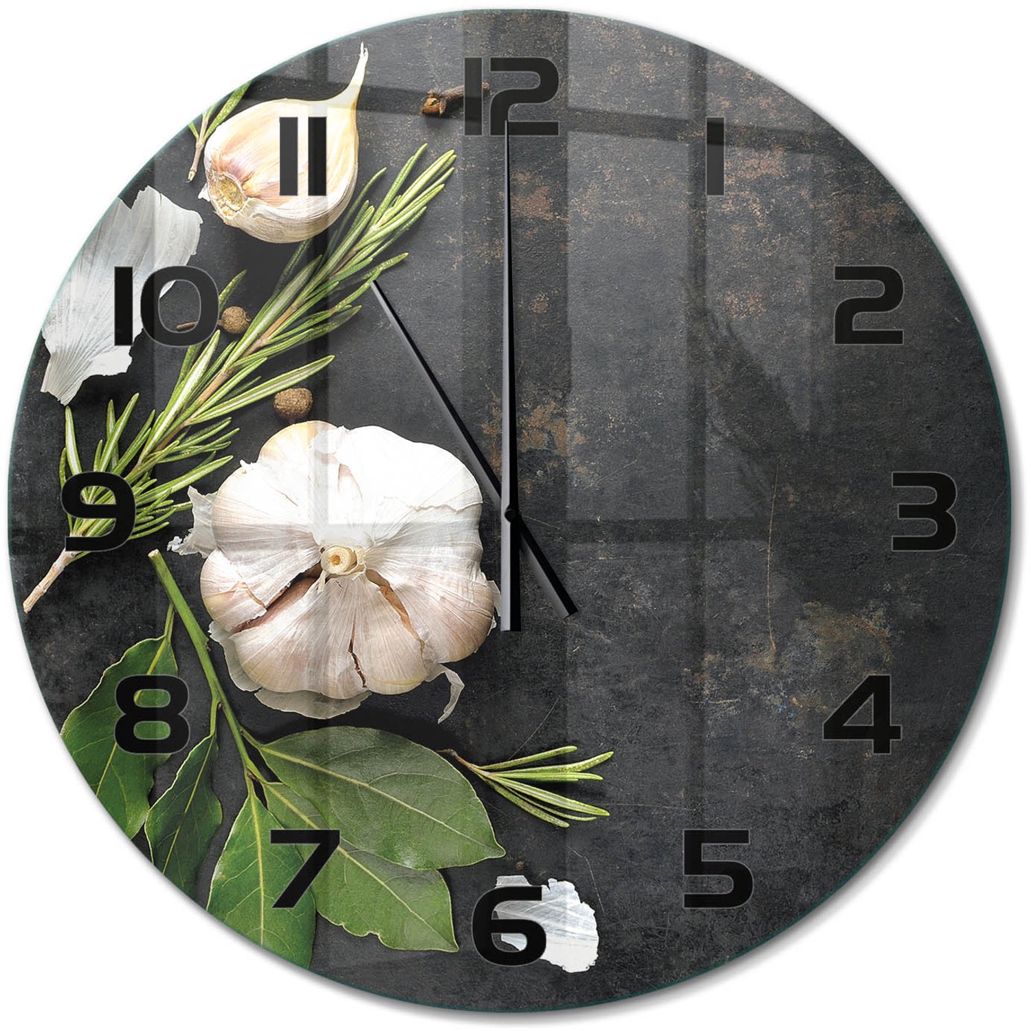 TULUP Wandklok - Knoflook Glazen Klok Met Print - fi60 cm - Wit Wandklok Glas Met Motief - Zwarte handen - Ronde Klok - Wandklok Glas Decoratie - Gekleurde Glazen Klok