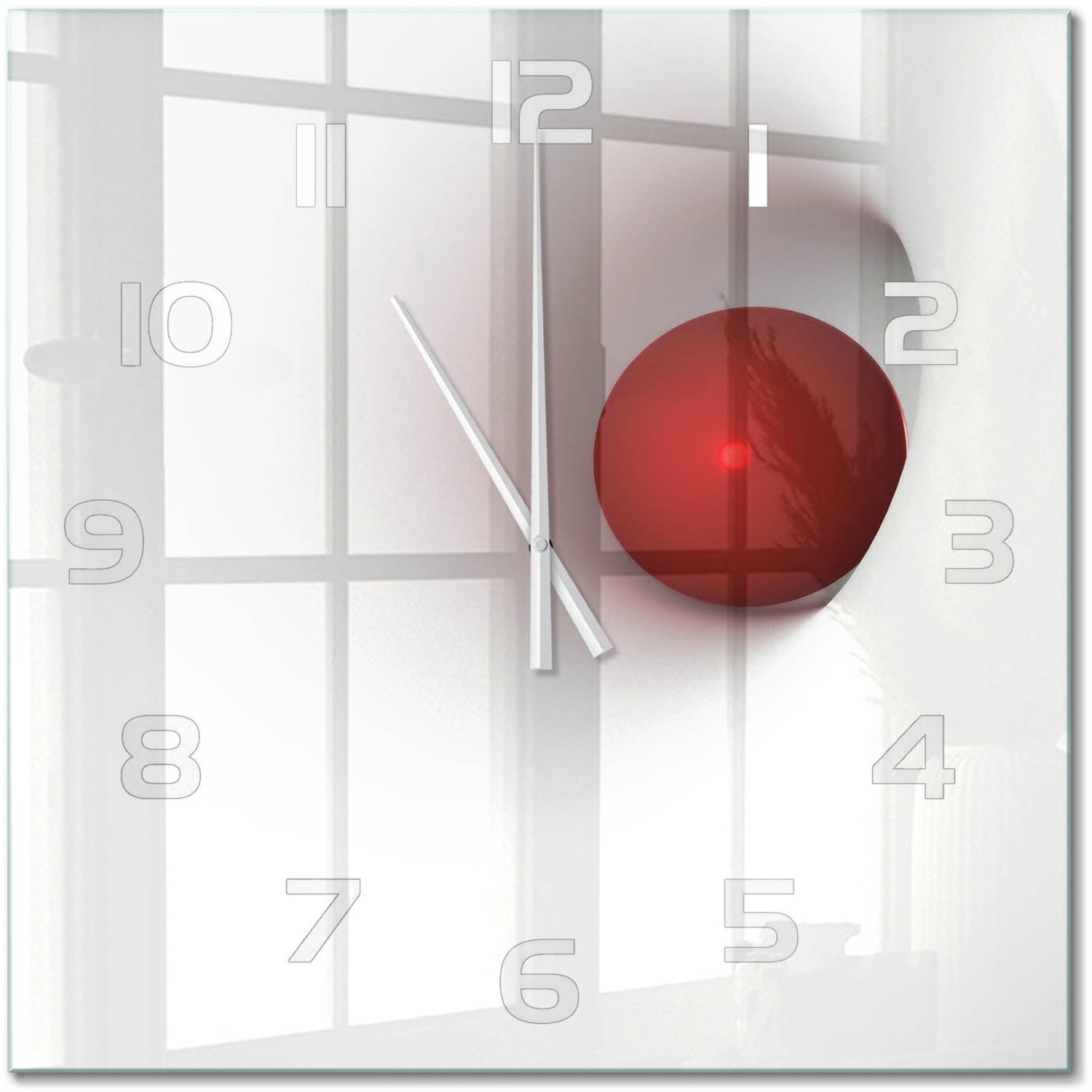 TULUP Wandklok - Sfeer van abstractie Glazen Wandklok Design - 60x60 cm - Rood Klok Glas Met Opdruk - Witte handen - Vierkante Klok - Wandklok Glas Met Motief - Decoratieve Glazen Klok