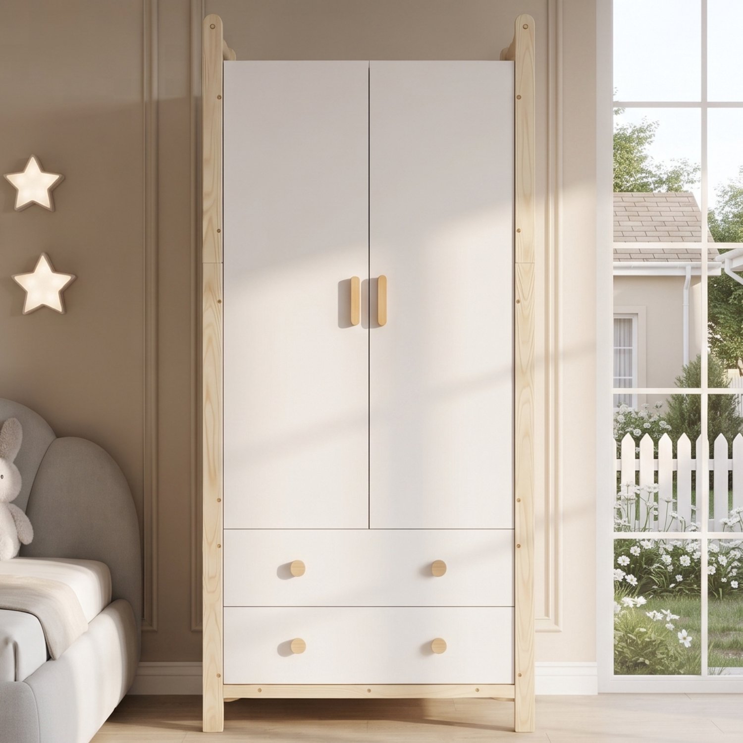 Sweiko Kledingkast - met kledingstang - 2 lades - Grenenhouten frame - Spaanplaat - 90 × 45 × 180 cm - Wit