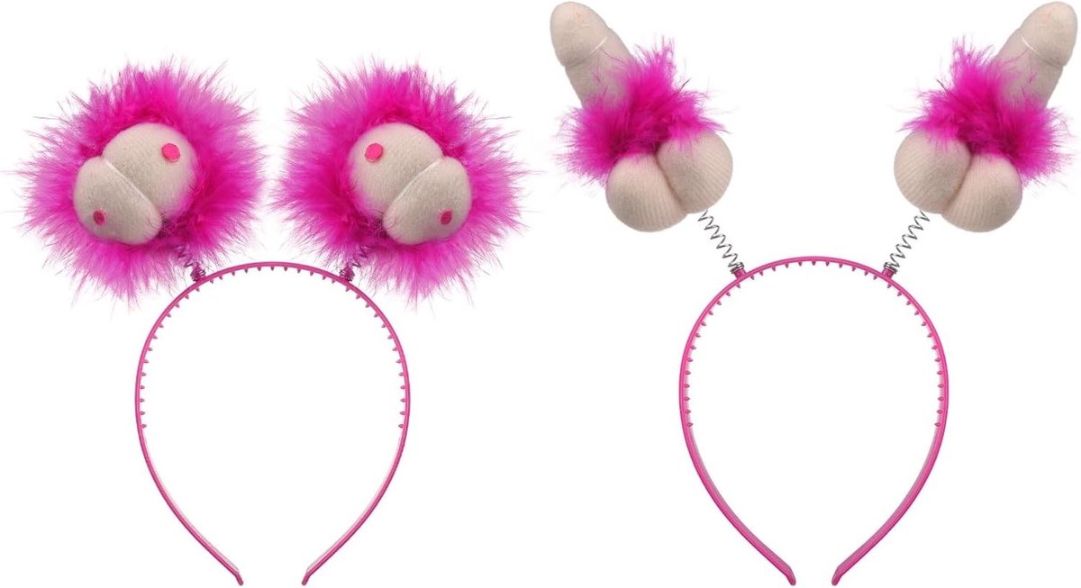 Roze en borstel haarband met veer, set van 2 stuks, grappige hoofdtooi voor vrijgezellenfeest, Halloween en carnaval, kostuumaccessoires en feestdecoratie