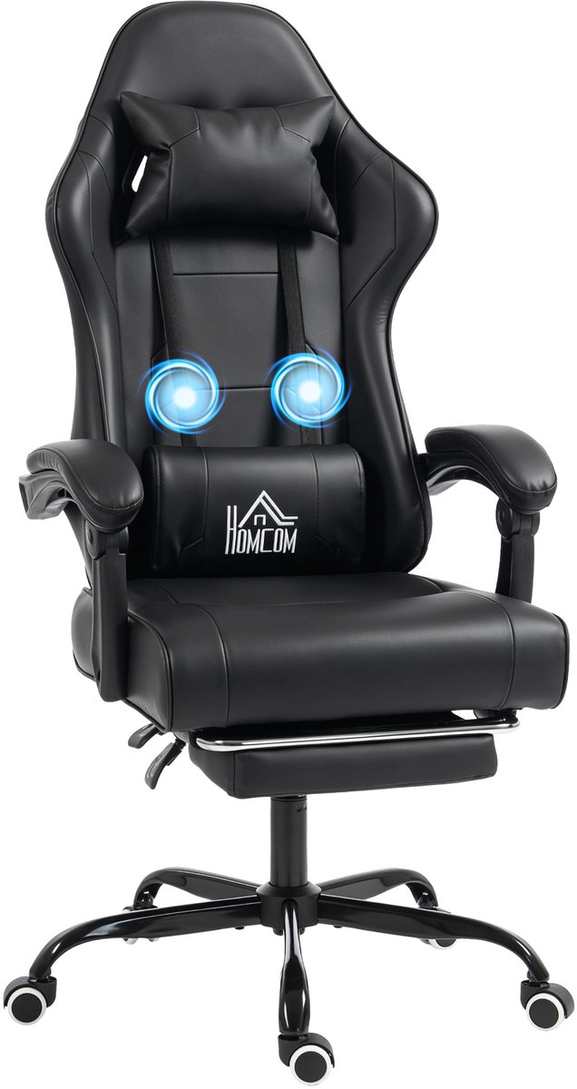 Ergonomische gamingstoel - gamingstoel met massagefunctie voor de lendensteun - verstelbare rugleuning - in hoogte verstelbaar - zwart