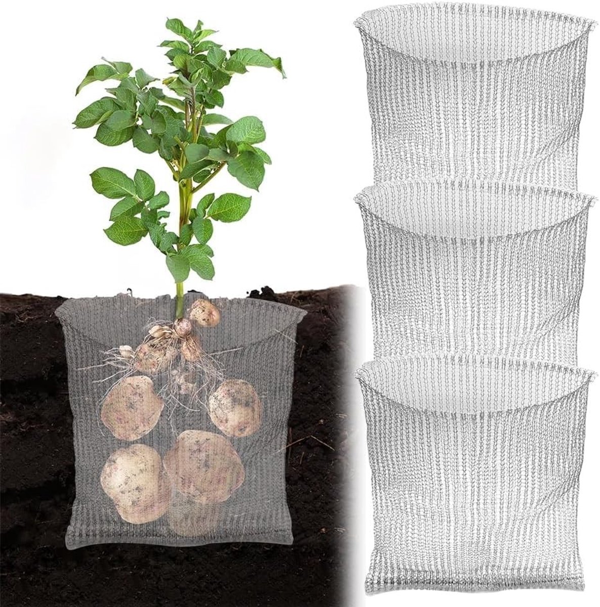 3-delige roestvrijstalen wortelbeveiliging voor planten - 40 x 45 cm, knaagdierbescherming, metalen gaasmand voor bessen en tuinplanten