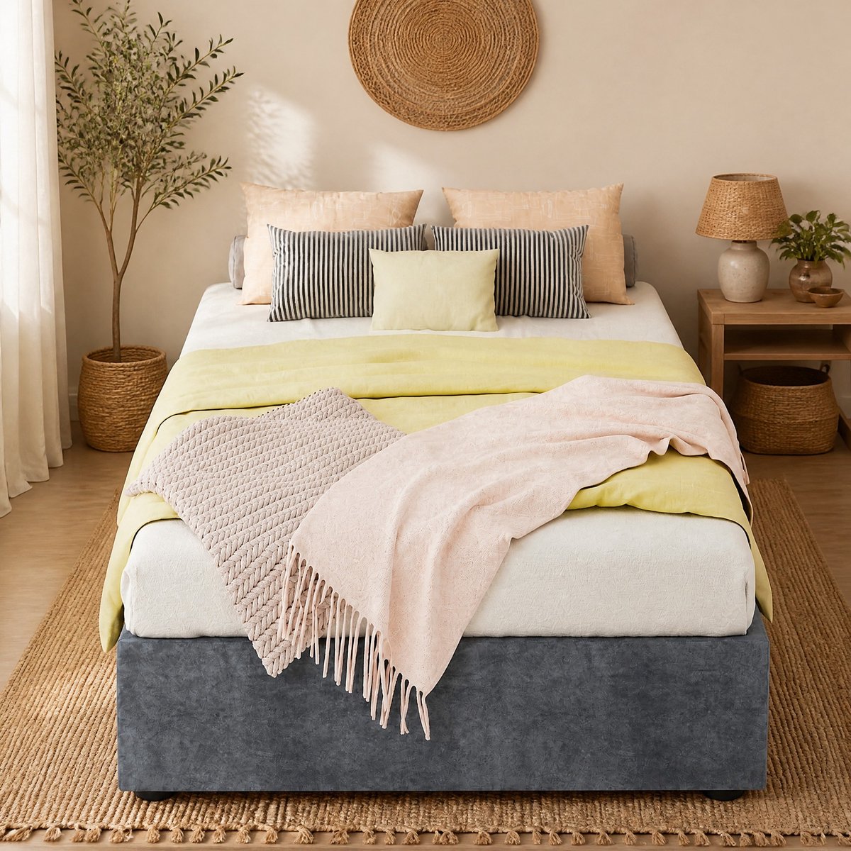 WUVRIE Bedframe 90x200 cm met gaslift en opbergruimte, grijs