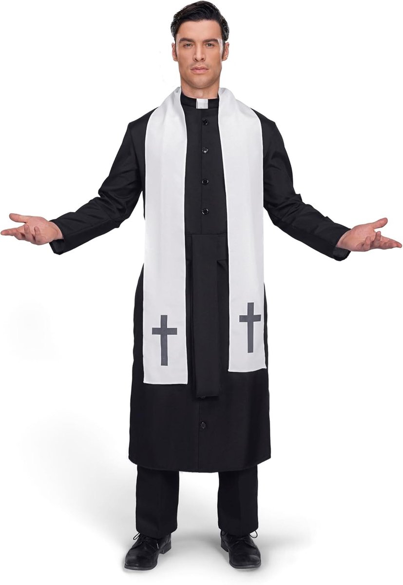 Zwarte Priester Robe voor Volwassenen - Halloween Kostuum voor Mannen, Cosplay en Feestkleding