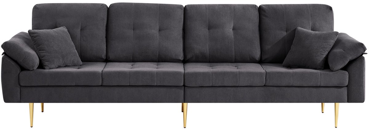 REDOM - Bank - 4-zits Corduroy sofa met losse hocker - Flexibel als linker of rechter hoekopstelling - Moderne minimalistische stijl - Woonkamer - Stof en metaal - Donkergrijs - 250 x 70 x 87 cm