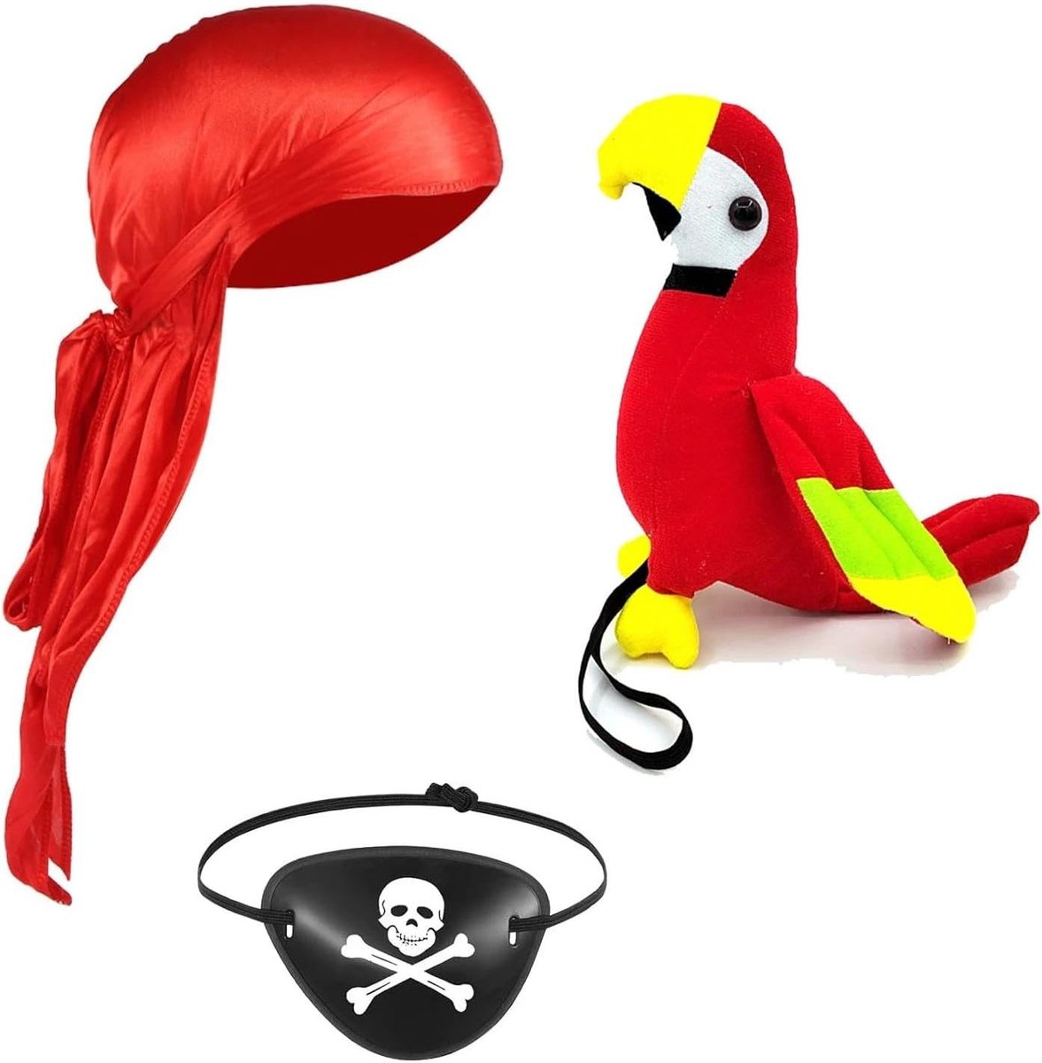 Piratenkostuum Accessoire Set met Papegaai Schouderprop, Bandana en Ooglapje voor Halloween en Cosplay Feestjes