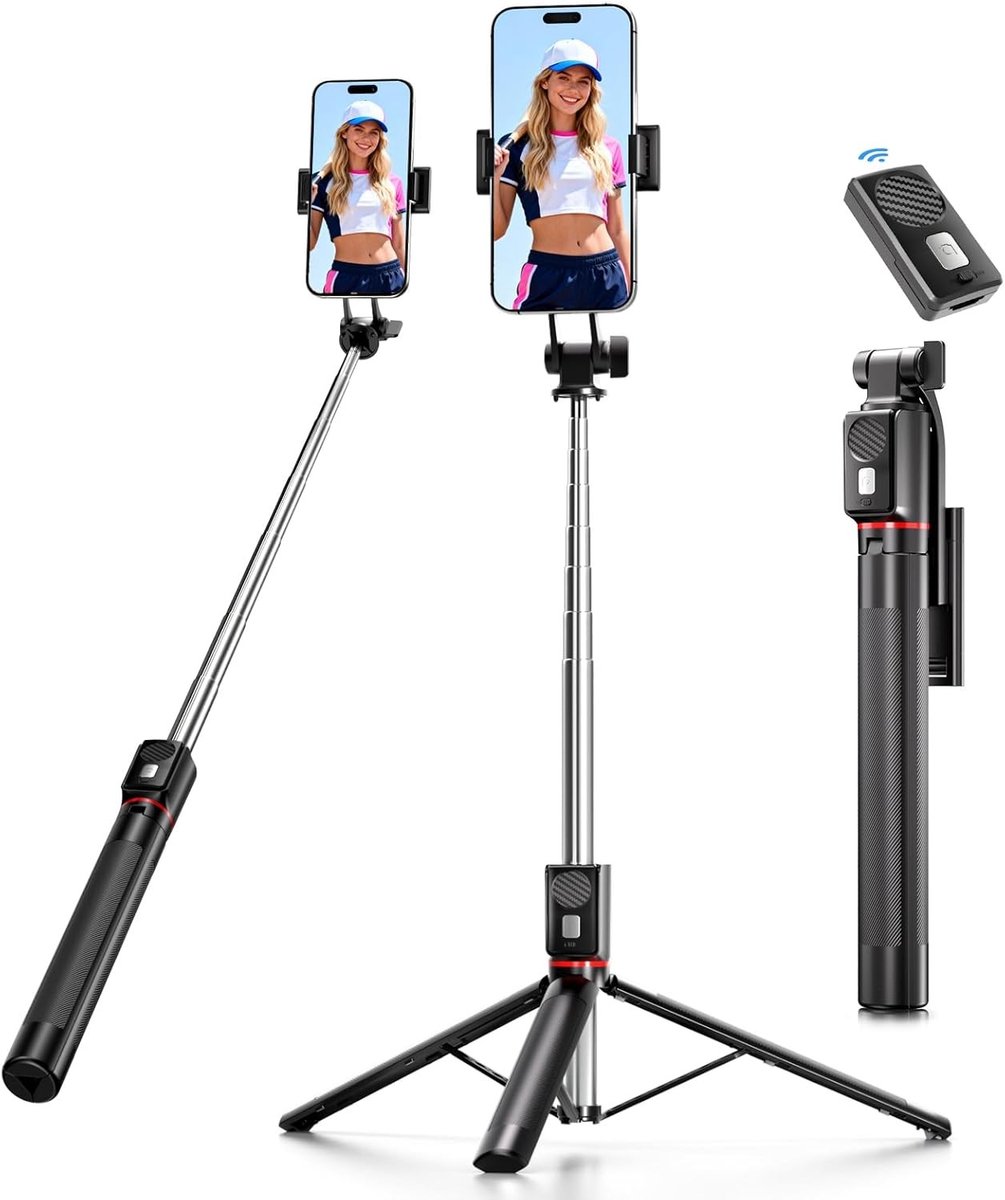 Statief telefoon - Zwart - 170 cm - Draagbaar Aluminium Statief met Bluetooth Afstandsbediening - Voor Smartphone Fotografie
