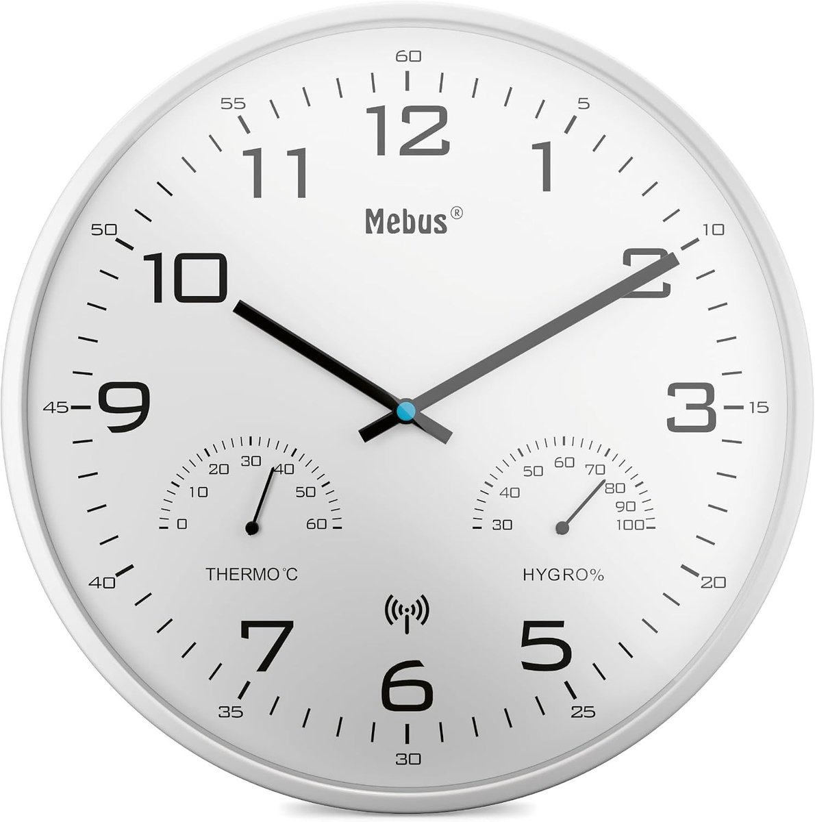 Radiogestuurd uurwerk - Wit - 30 cm - Draadloze wandklok met thermometer en hygrometer - Voor woonkamer en keuken