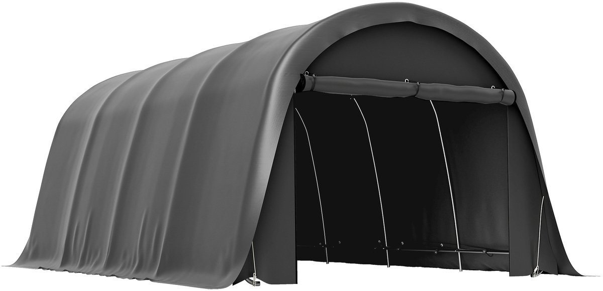 Outsunny Carport-Gegalvaniseerd staal, PE-300L x 600B x 266H cm-Donkergrijs