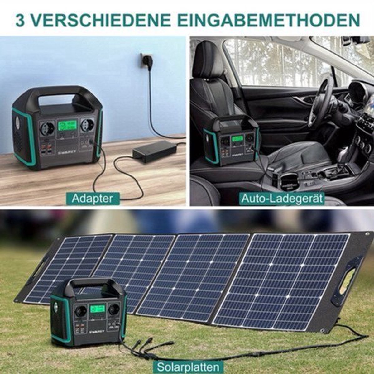 Draagbare Power Station – Mobiele Generator – Zonne-accu – Noodstroom – Camping Powerbank – 1000W Zuivere Sinus – 100W Zonnepaneel Inbegrepen