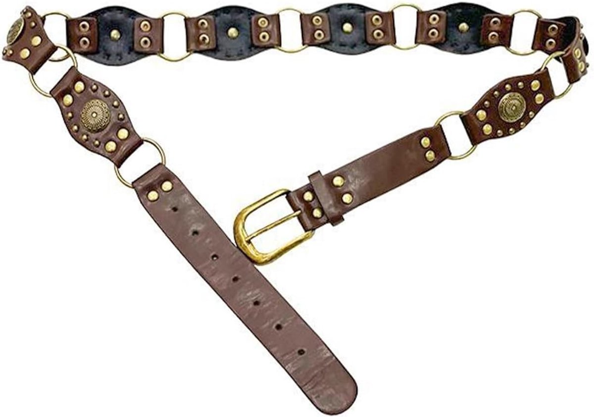 Vintage Medaillon Riem voor Dames in Bruin - PU Leer, Western Cowboy Stijl, Perfect voor Hip Hop, Jeans en Jurken