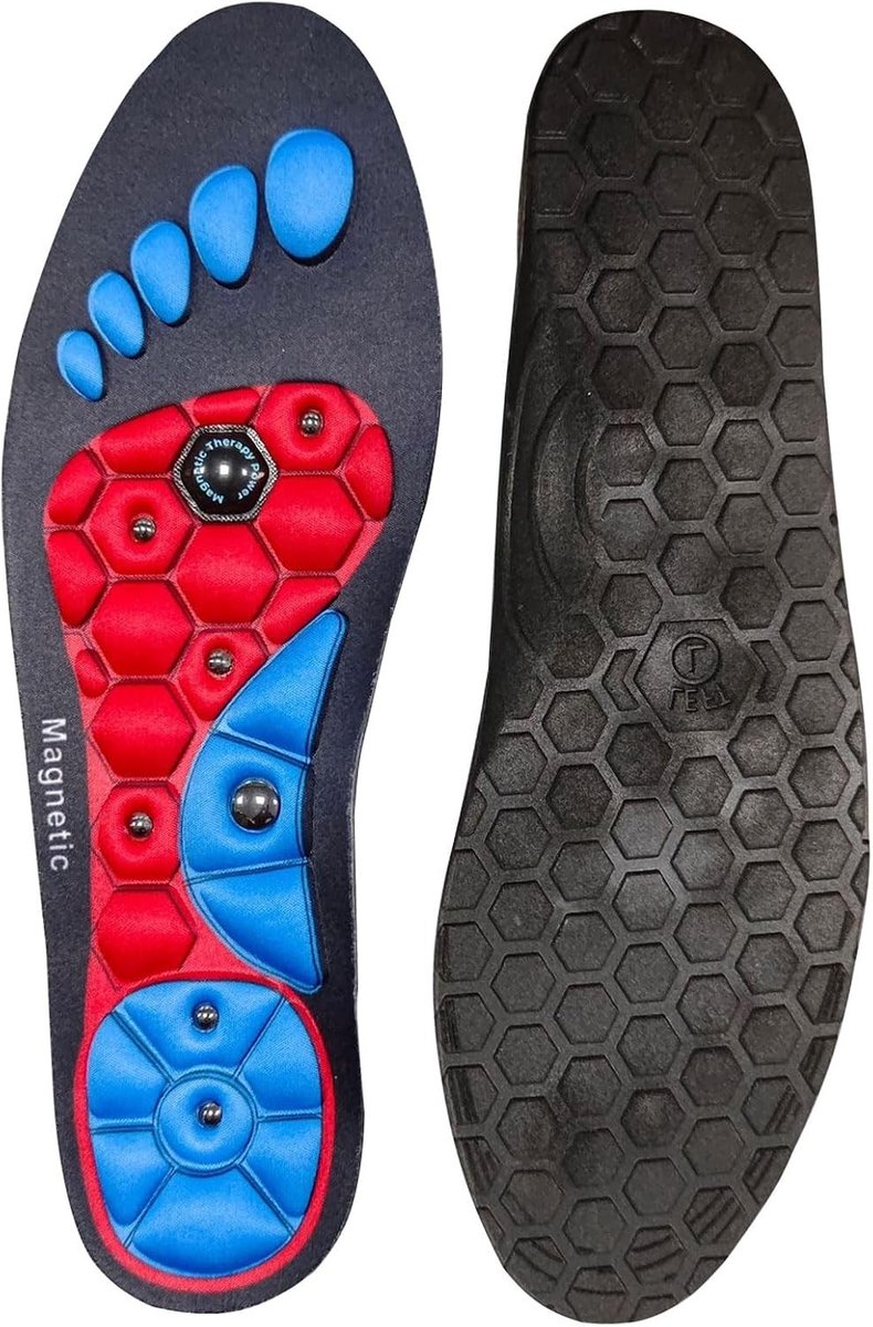 Uniseks magnetische acupressuurinlegzolen met gelmassage, voetboogondersteuning en schokabsorptie voor optimaal comfort en pijnverlichting (rood, M)