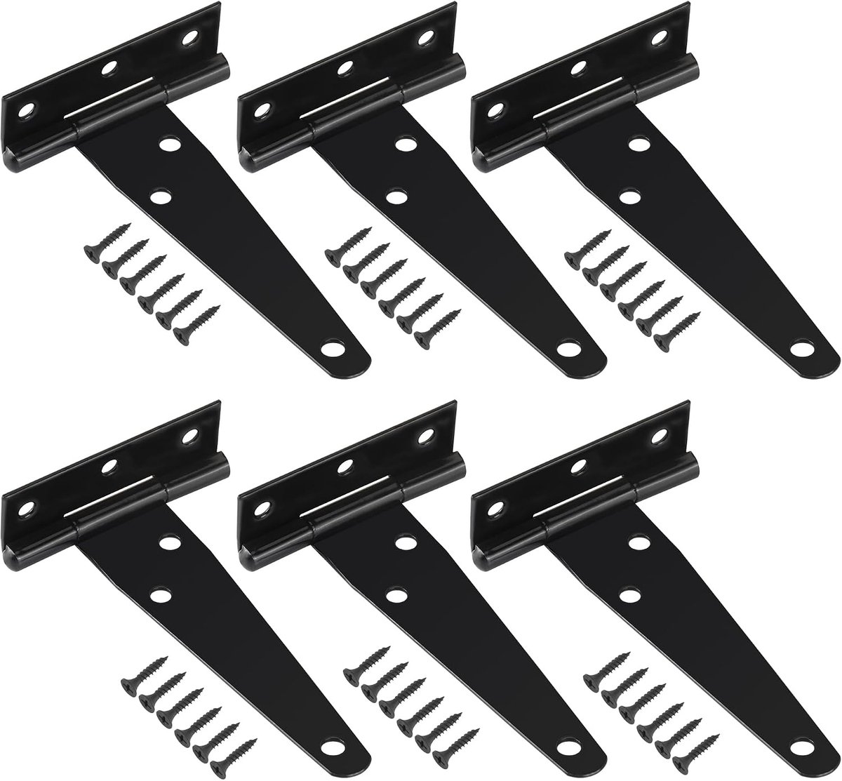 robuuste T-scharnieren met bevestigingsschroeven; deurscharnieren, T-scharnieren, geschikt voor tuinpoorten, schuurdeuren, staldeuren (zwart).