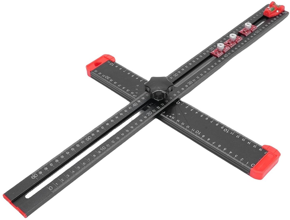 Verstelbare 4-in-1 Boor Positie Liniaal van 60 cm met Multi-hoek T-vierkant en 3 Sliders voor Houtbewerking en Precisiewerk