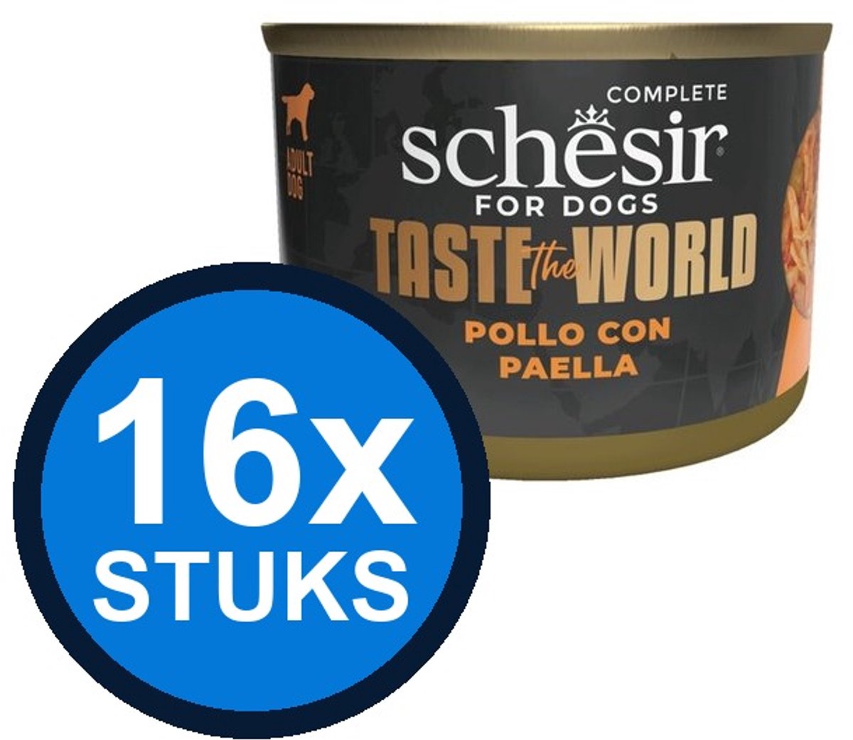 16x Schesir - Taste The World - Hondenvoer - Natvoer in blik - Kip Paella - 150g