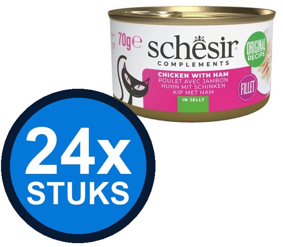 24x Schesir - Kip & Ham in Gelei - Kattenvoer Natvoer - 70g