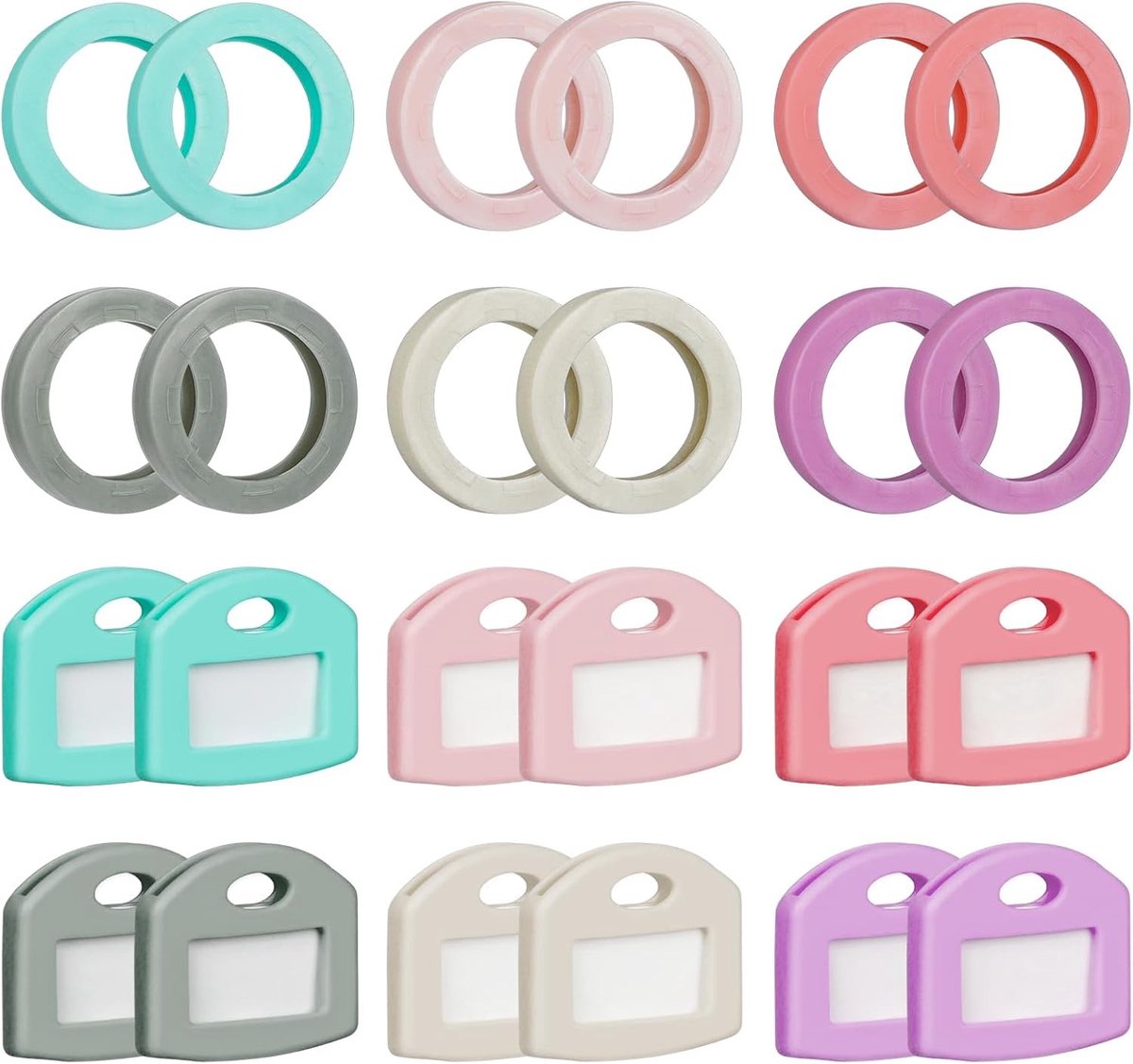 Set van 24 Sleutelhulsjes en Labels voor Sleutelidentificatie - Flexibele en Uitbreidbare Sleutelhoesjes in 6 Kleuren voor Huissleutels en Organisatie
