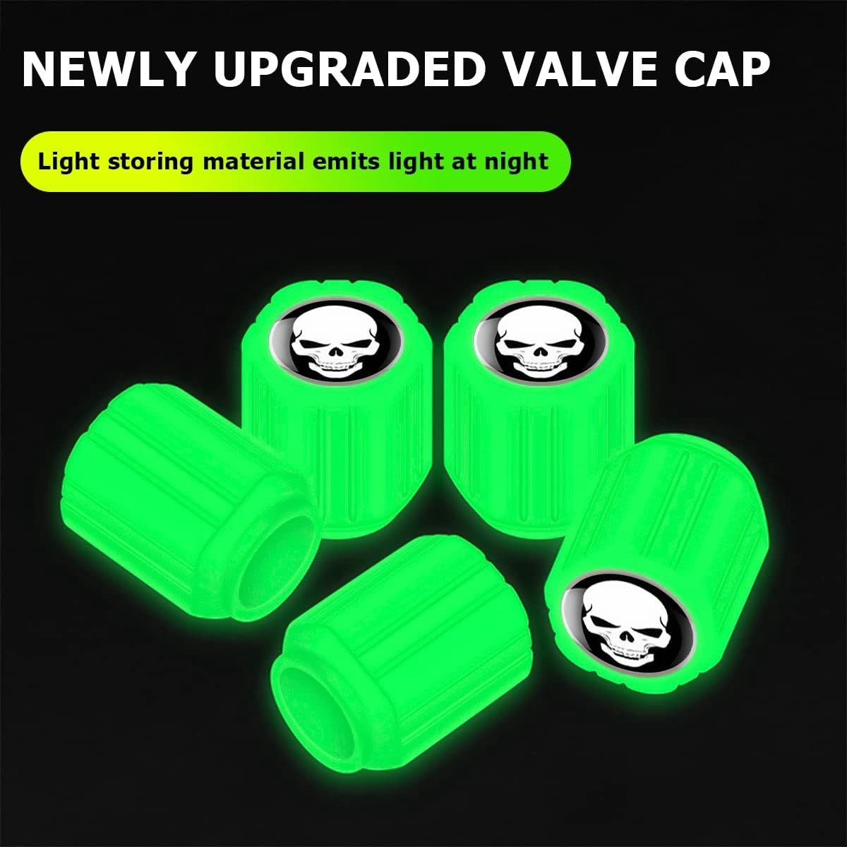 Set van 12 Fluorescerende Ventieldoppen voor Auto's, Fietsen en Motoren - Skulls en Kleurrijke Accessoires voor Bandenventielen