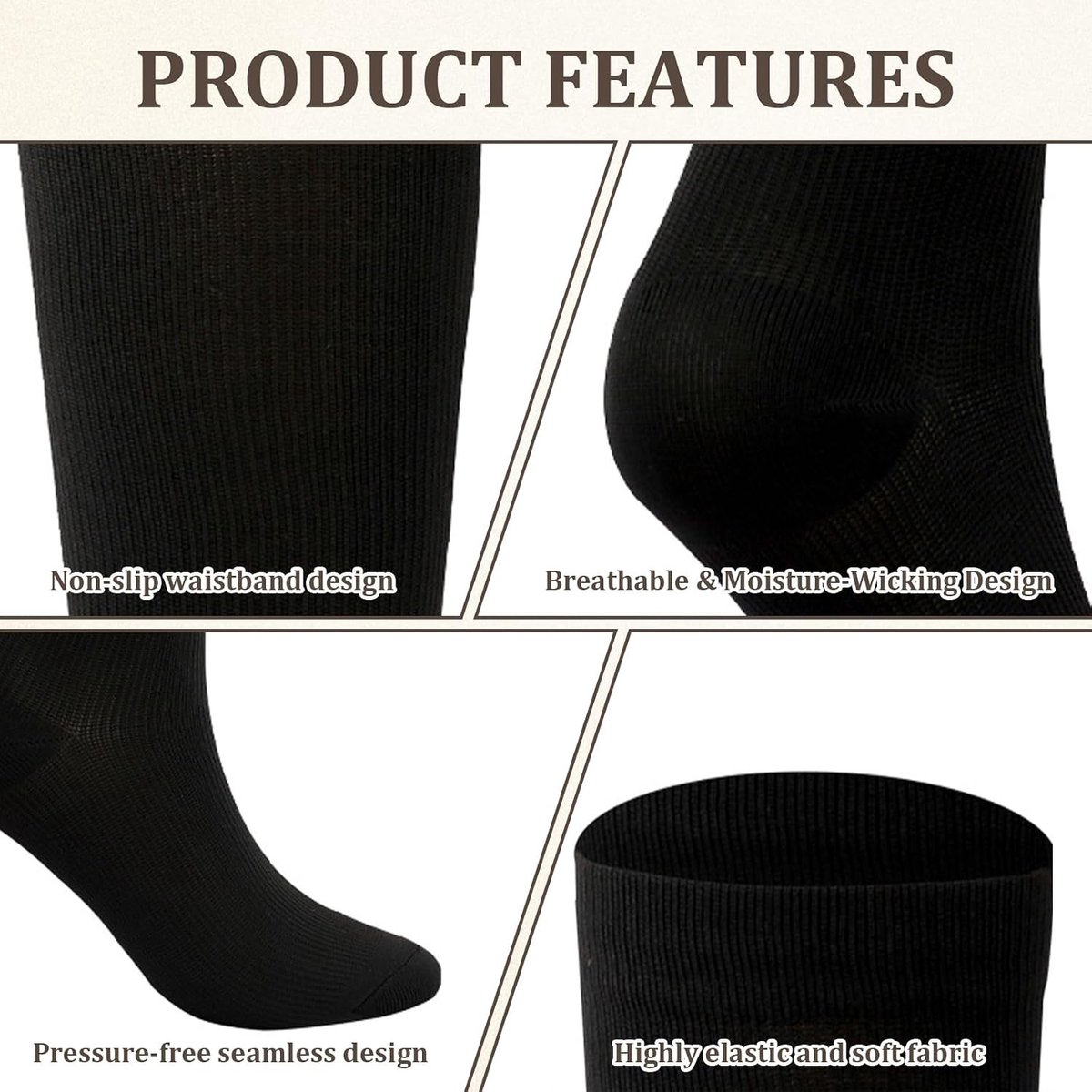 Comfortabele en Ademend Compressiekousen in 4 Kleuren, Ideaal voor Sport, Werk, Reizen en Zwangerschap met Gegradueerde Compressie - 4 Paar