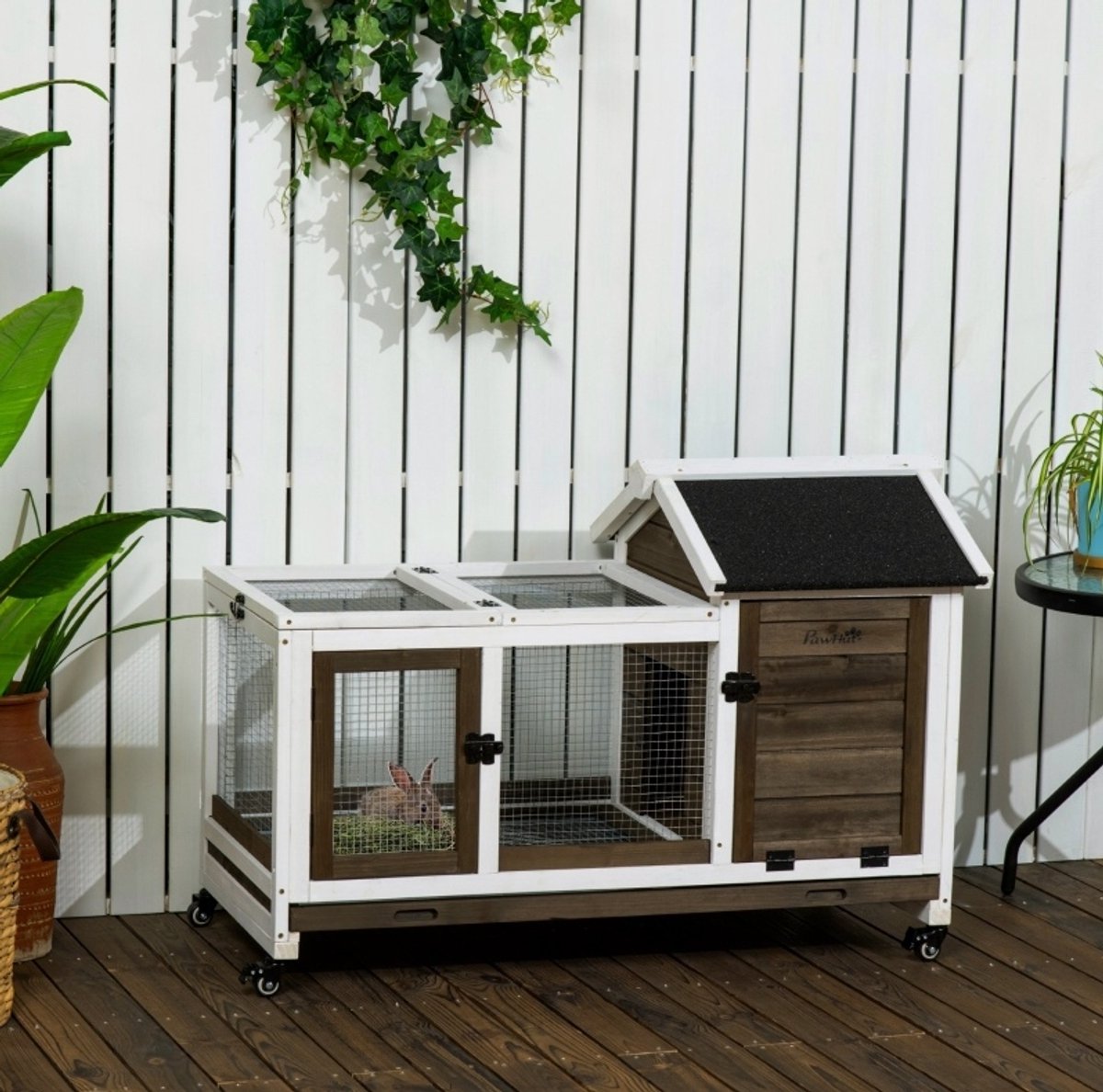 MODFU - Hok - Met Wielen - Uitloop - Hout - Bruin - 108 X 58 X 73,5 Cm