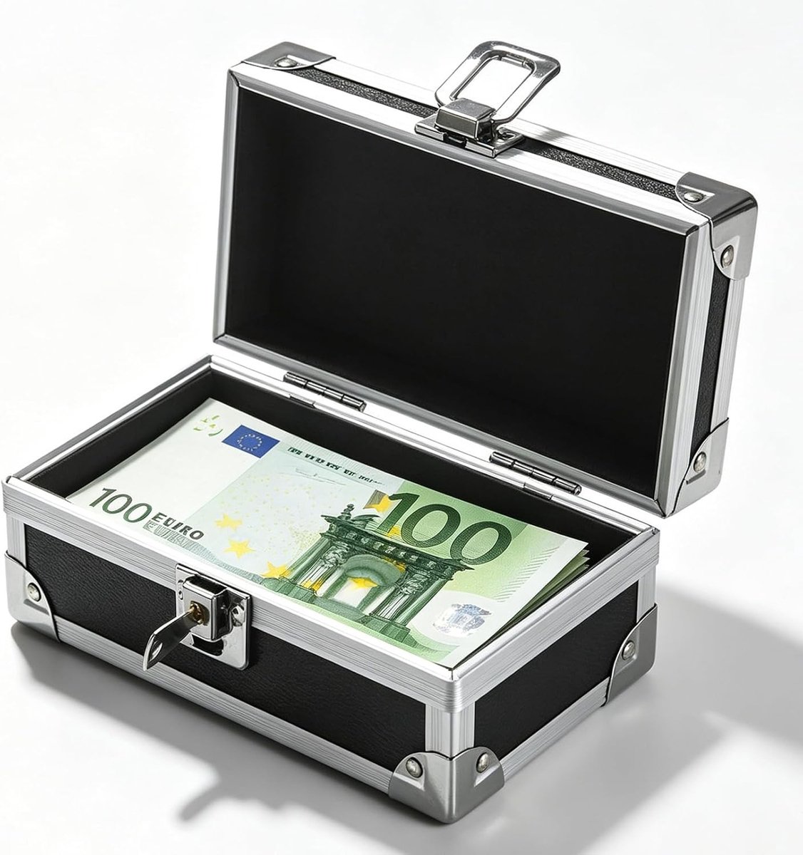 Afsluitbare geldcassette met sleutel, metalen cash box voor contant geld, munten en sieraden, compacte spaarpot met slot, 17,5 x 8,5 x 7,3 cm, veilig en draagbaar voor waardevolle spullen