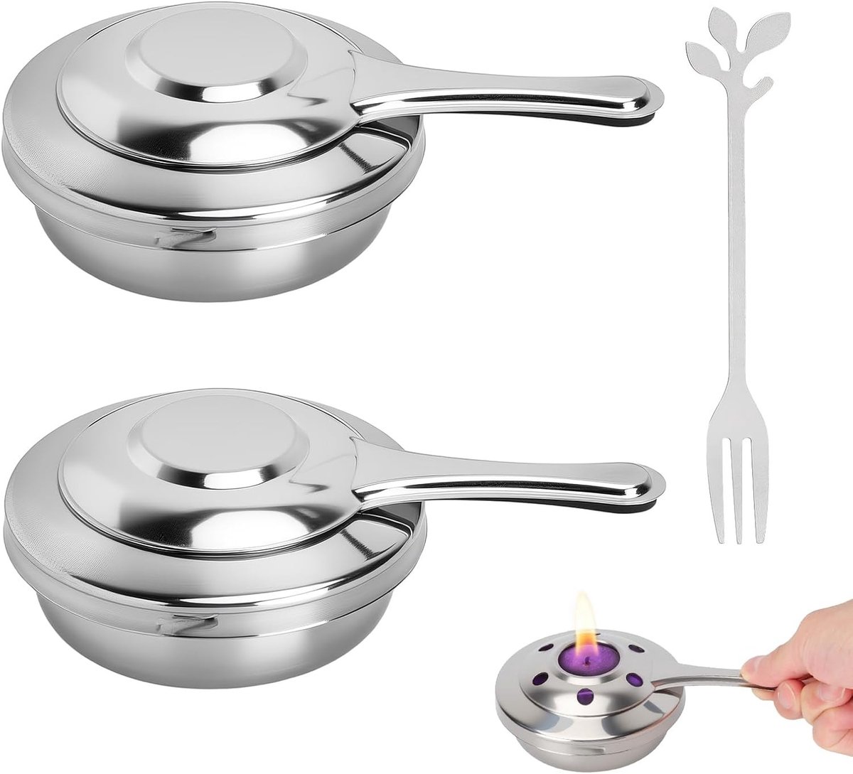 Mini Fondue Brander van RVS, Alcohol Brander voor Smeltkaas en Chocolade, Set van 2 voor Feestjes