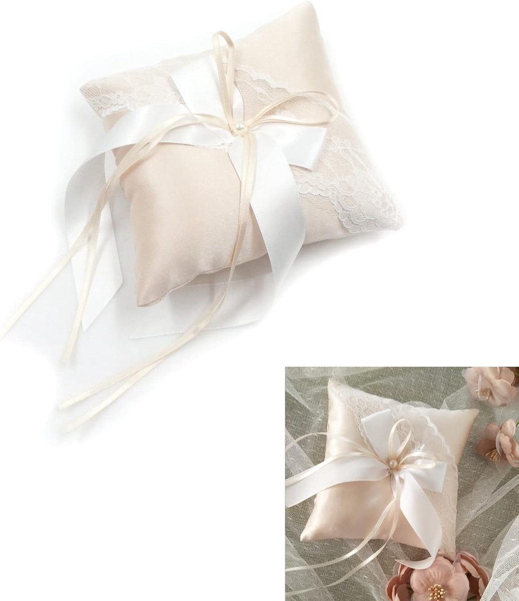 Elegante Satijnen Ringkussen voor Trouwringen met Strass - Perfect voor Huwelijksceremonies, Strandbruiloften en Engagements, 6"x6
