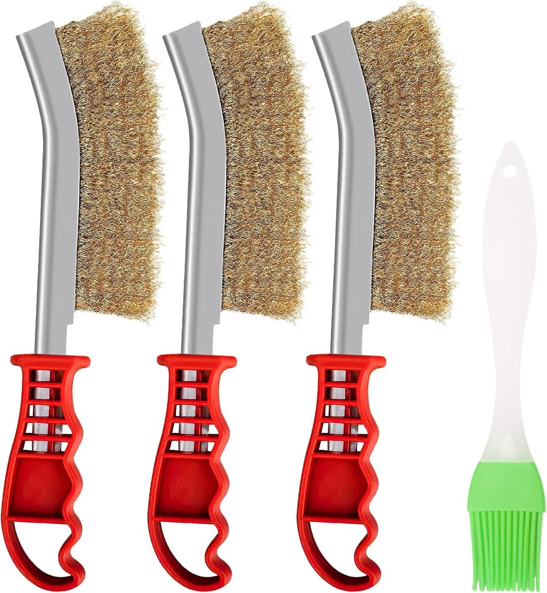 Set van 3 Messing Borstels en Siliconen Borstel voor het Reinigen van Lassen, Roest en Grillresten