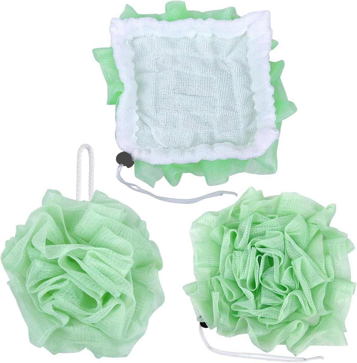 Verfrissende 2-in-1 Bad Spons en Douche Puff - Loofah Scrubbers voor Grondige Reiniging en Lichaamsverzorging voor Mannen en Vrouwen (Groen)