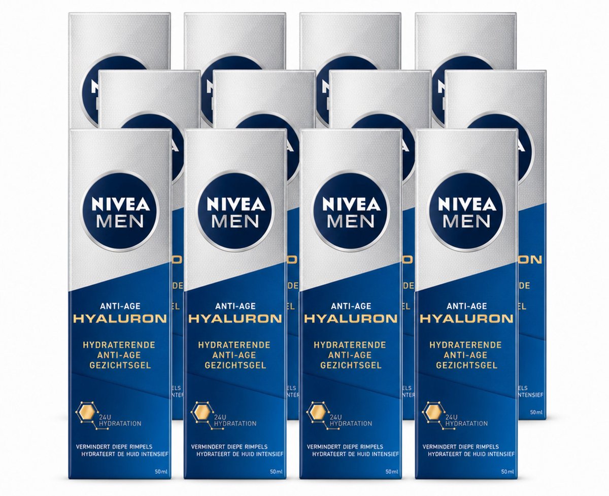 12 x NIVEA MEN - Anti-Age - Hydraterende Gezichtsgel met Hyaluron - 50 ml - Voordeelverpakking - 12 stuks