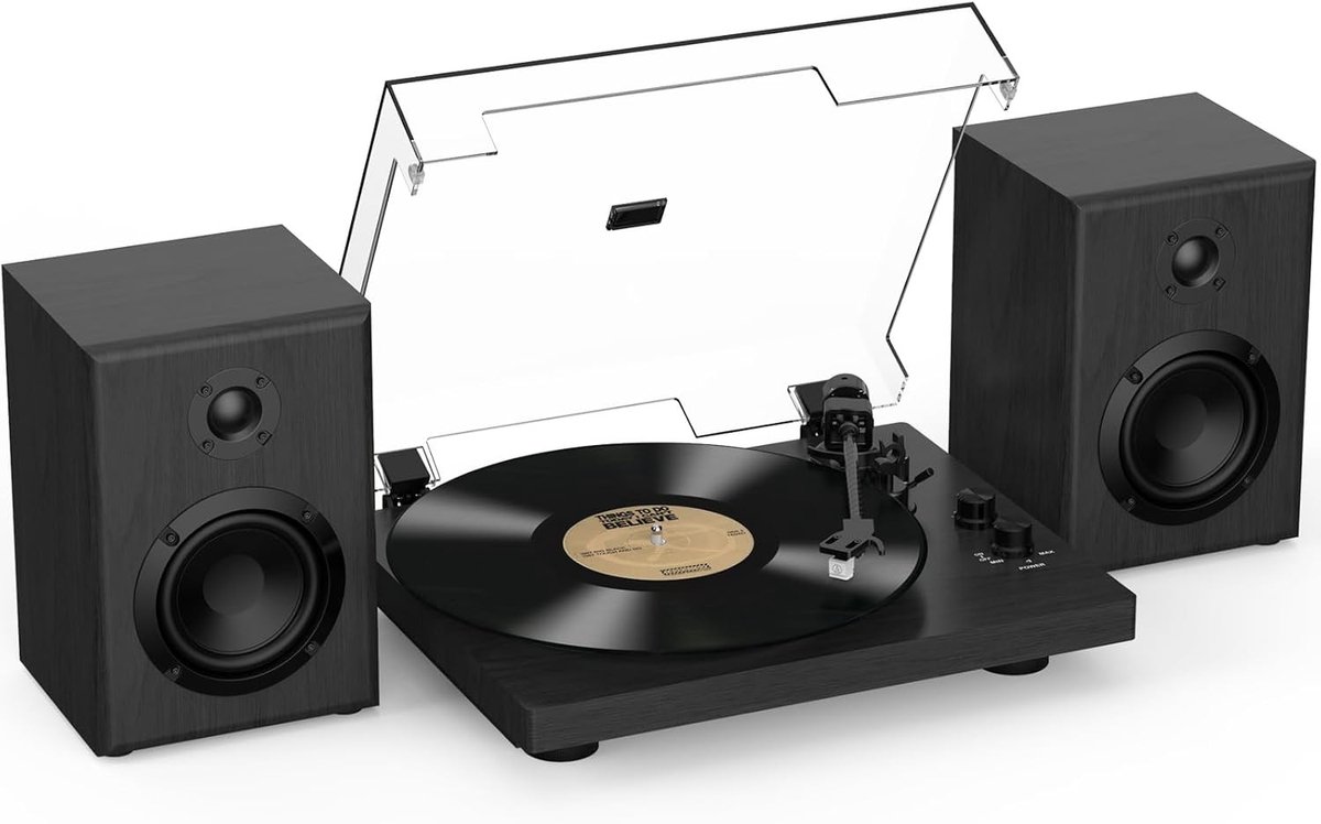Vintage Platenspeler met Plankluidsprekers - Zwart - Voor Vinylverzamelaars