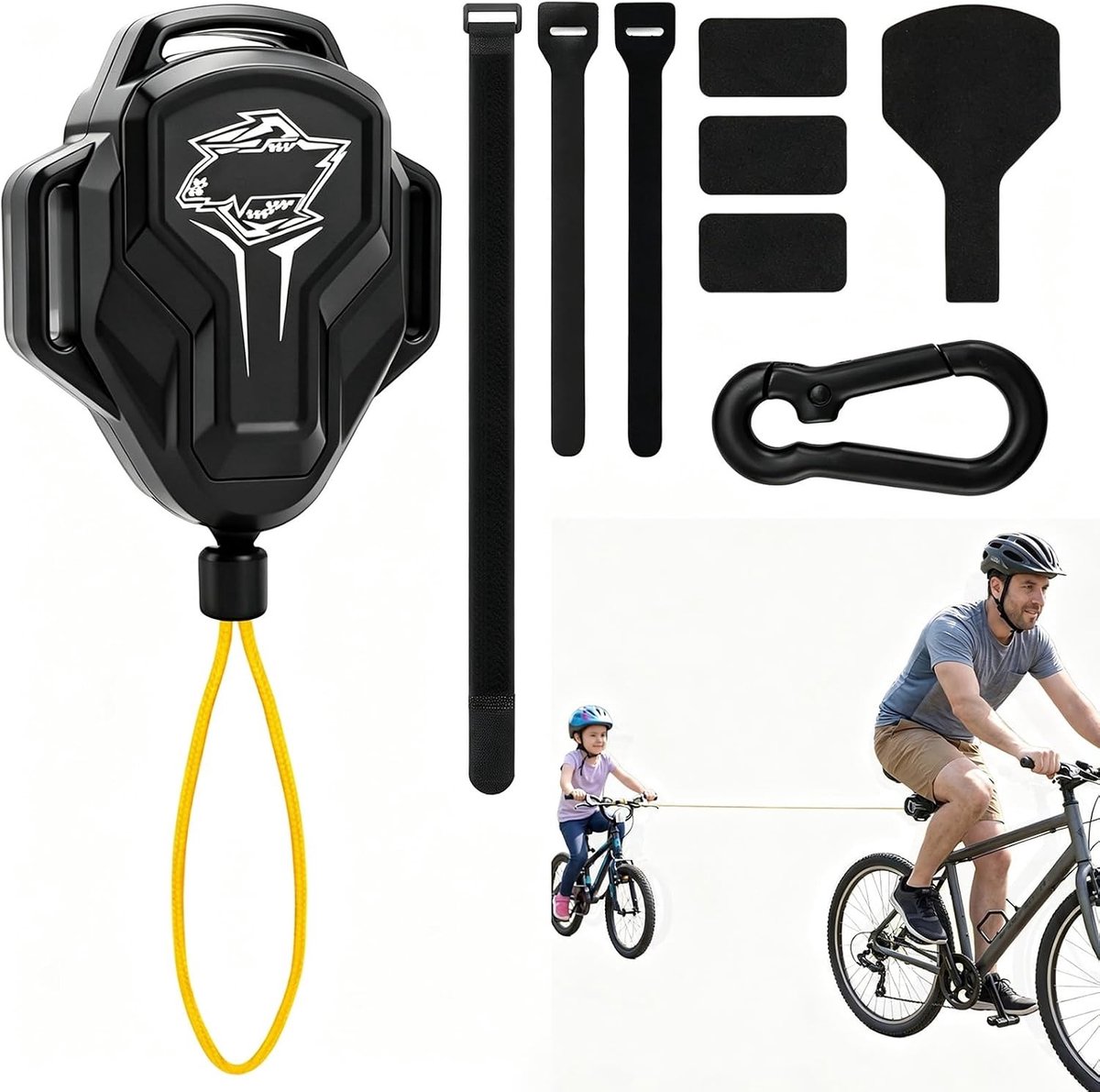 Fiets sleeptouw - Zwart - 2,5 m - Scheurbestendig Nylon met Klittenbandsluiting - Voor Kinderen en Familie-uitstapjes