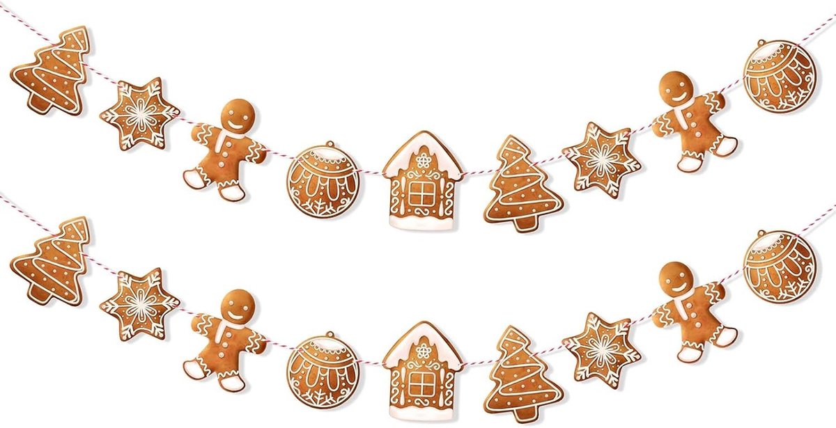 Kerstversiering met 2 stuks Gingerbread-thema Slingers voor Feestelijke Decoratie en Kerstboomdecoratie