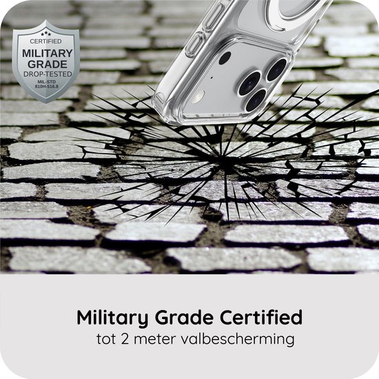 Transparant hoesje, militair gecertificeerd, valbescherming tot 2 meter.