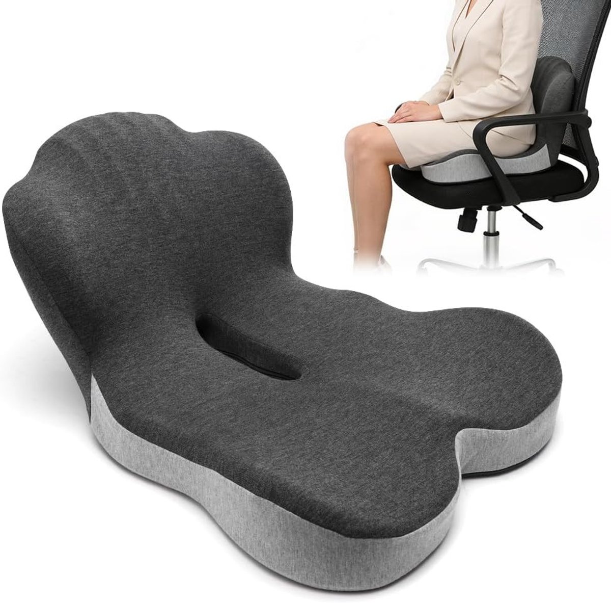 Grote Ergonomische Geheugenfoam Lendensteun Kussen voor Sciatica, Coccyx en Zitcomfort in Auto en Kantoor