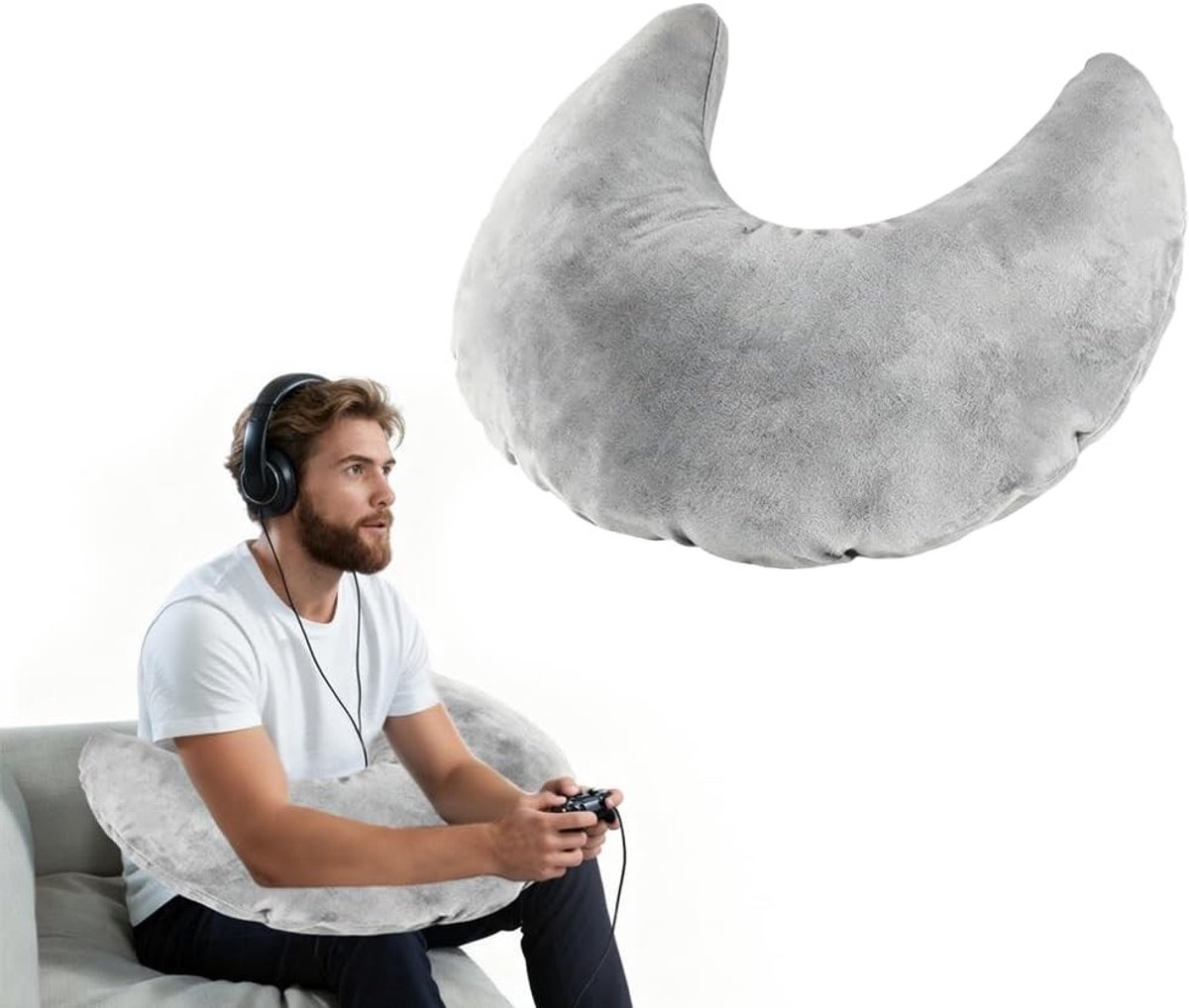 Ergonomisch Gaming Kussen voor Lange Speelsessies, Ideaal voor Lezen en Ontspanning op Bed, Bank of Vloer (Grijs)