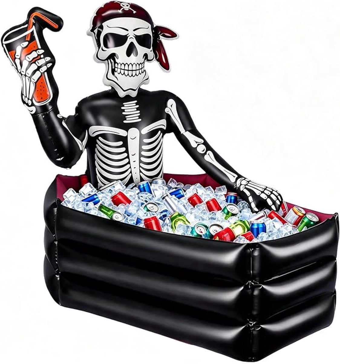 Halloween opblaasbare ijsmachine - kist zwembad drijvende mat - schedel ontwerp - geschikt voor horror partij decoratie, verjaardag zwembad feest en feest - zwart - 90 * 60 * 90cm