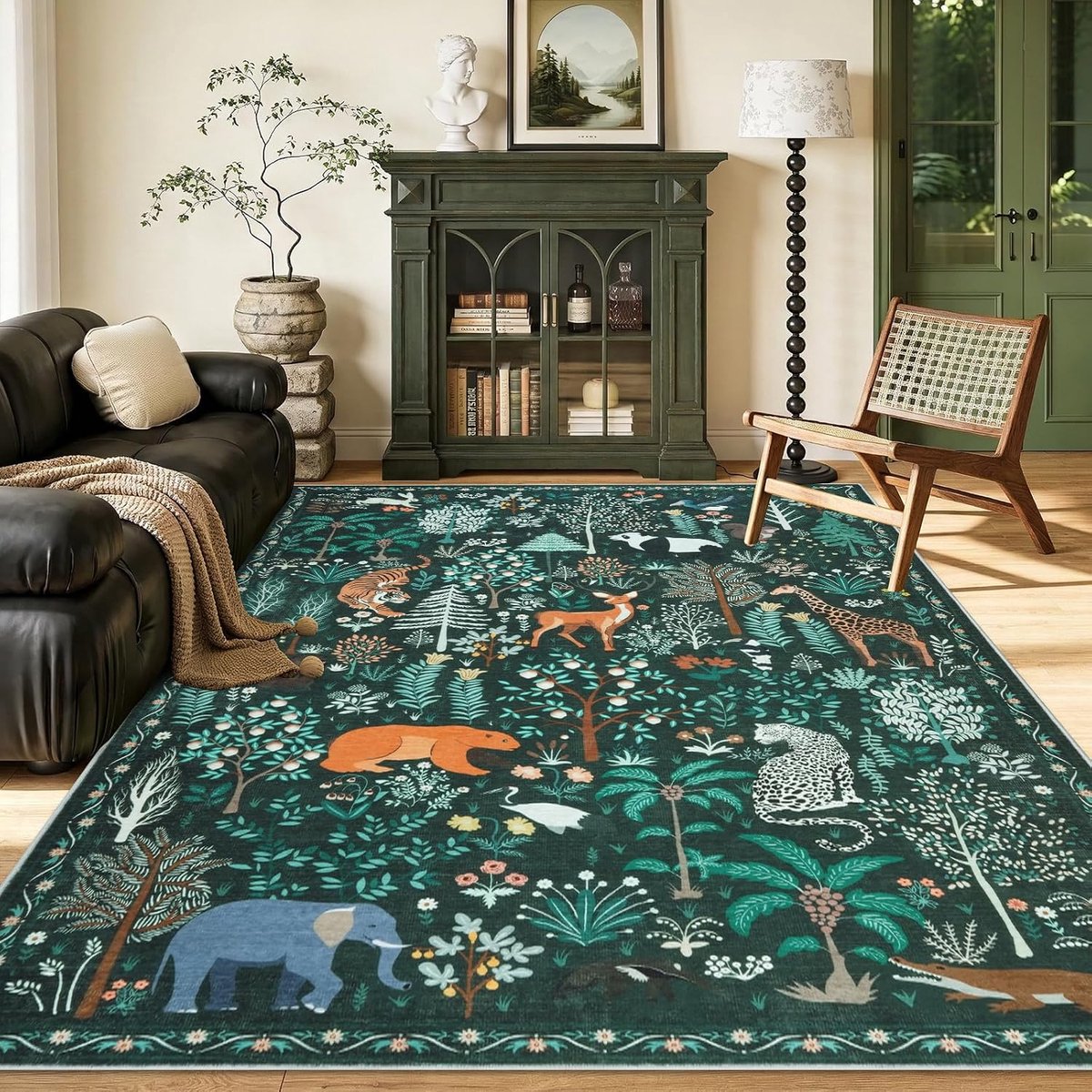 Vloerkleed - 120 x 170 cm - Laagpolig - Vintage oosters - Antislip - Machinewasbaar - Donkergroen