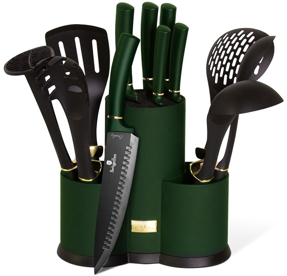 Set van 12 messen en keukengerei in een houder – Emerald Collection