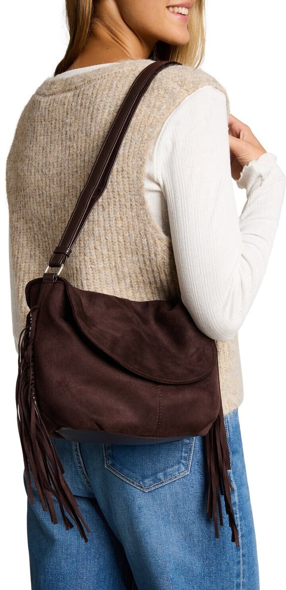 TOM TAILOR schoudertas Deyanira Saddle Bag Dark Brown donkerbruin