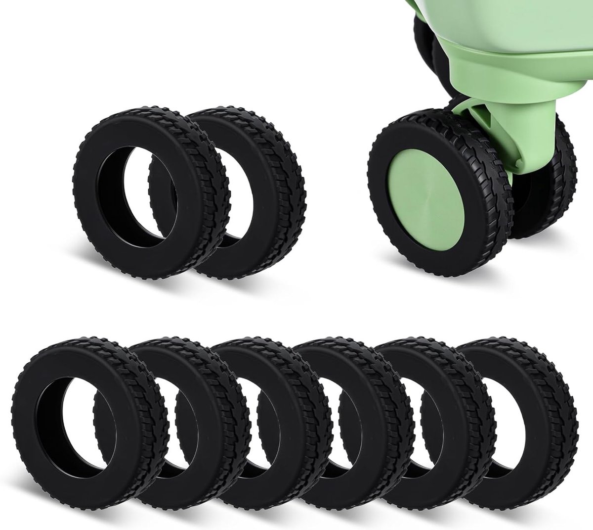 Set van 8 Stuks Koffers Wielen Beschermhoezen - Geluidsdempende Siliconen Bescherming voor Spinner Wielen van 2-2.4 Inch, Slijtvast en Ideaal voor Reisbagage, Zwart, Maat: Medium 2-2.4 Inch