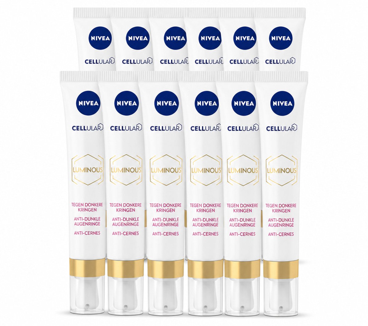 12 x NIVEA - Oogcrème - CELLular LUMINOUS630 - Tegen donkere kringen, wallen & rimpels - Voor alle huidtypen - Met Hyaluronzuur & Cafeïne - 15 ml - Voordeelverpakking - 12 stuks