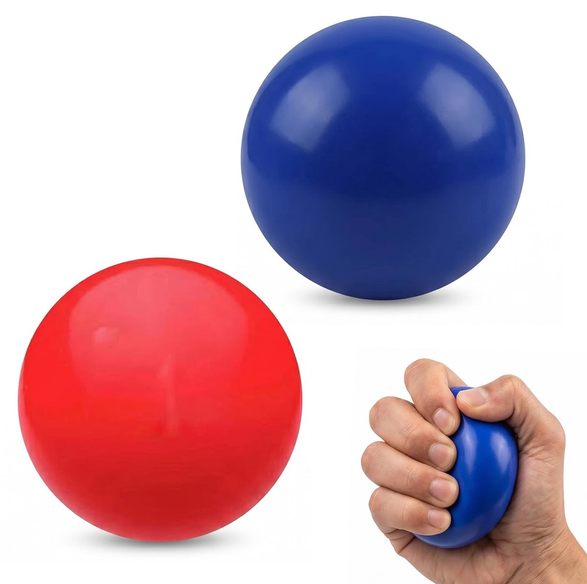 Handtrainerbal - Antistress Kneedbal voor Hand- en Vingertraining, Therapie, Gripversterking en Stressverlichting - 2 Stuks Rood + Blauw