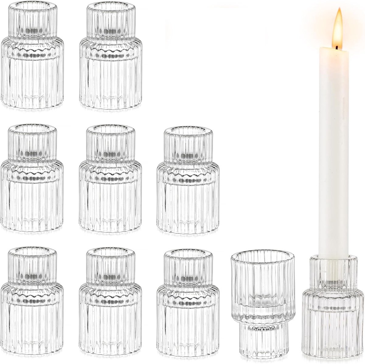 Kandelaar - Set van 10 - Glas - Modern - Transparant