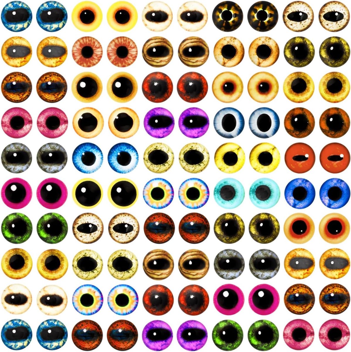 100 stuks 10mm Glazen Draakogen in Diverse Kleuren voor DIY Dieren, Poppen en Sieraden Creaties
