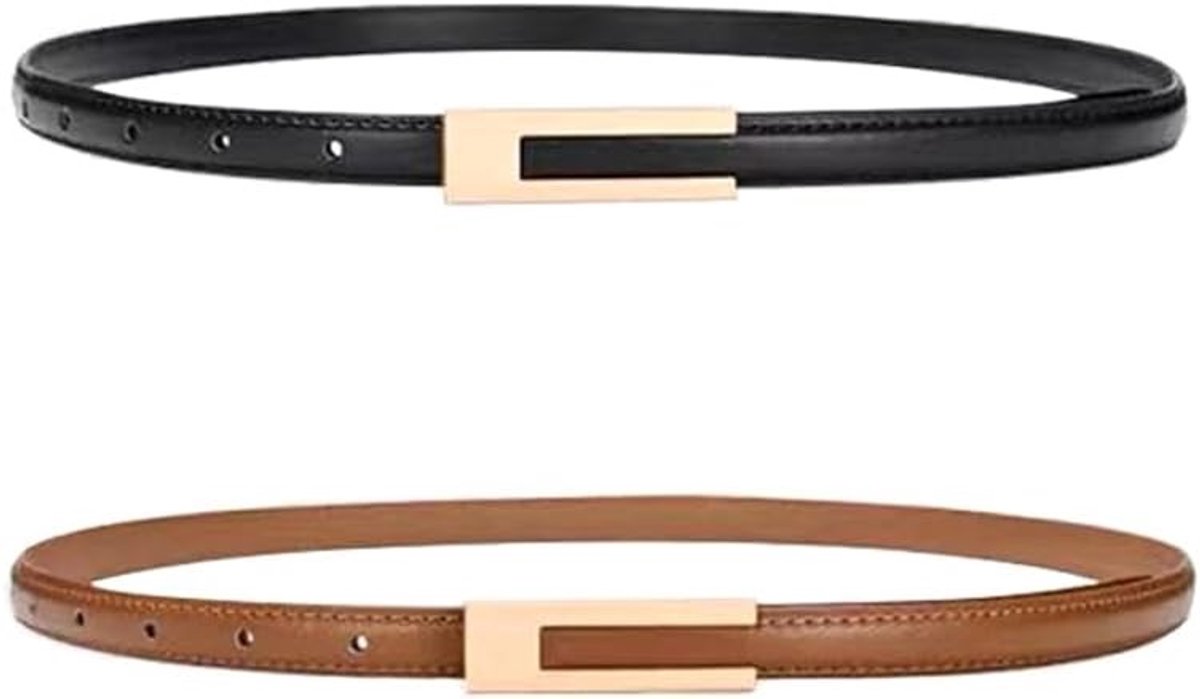 Elegante damesriem in 2 stuks, dun PU-leer, verstelbaar met metalen gesp, perfect voor hoge taille en casual outfits