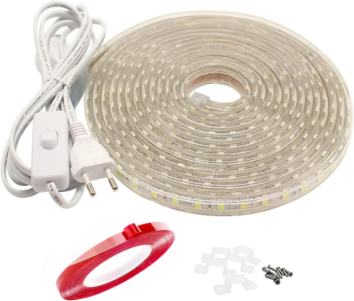 Ledstrip met Schakelaar - Wit - 20 m - IP65 Waterdicht - Voor Binnen en Buiten