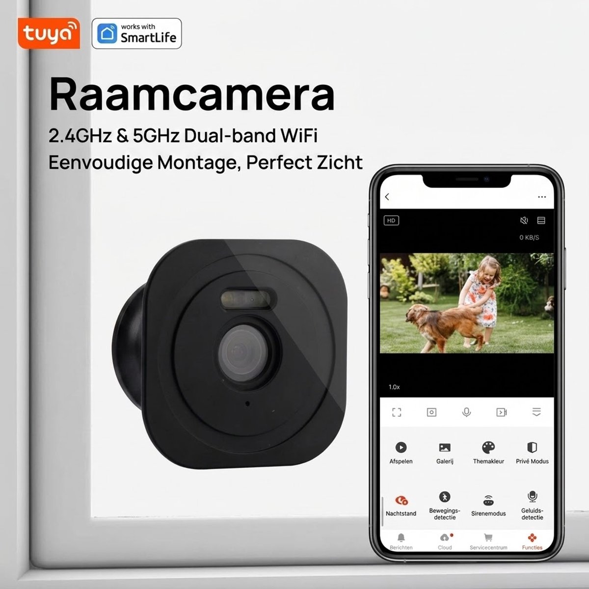 Slimme Raamcamera 3MP - WiFi Beveiligingscamera - 2.4GHz & 5GHz - Kleuren Nachtzicht - Tuya App - Bewakingscamera voor Thuis